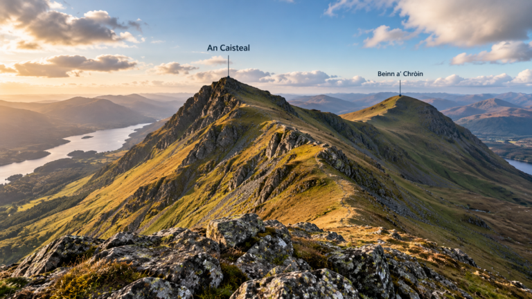 AI generate image showing the An Caisteal and Beinn a Choroin from the ridge